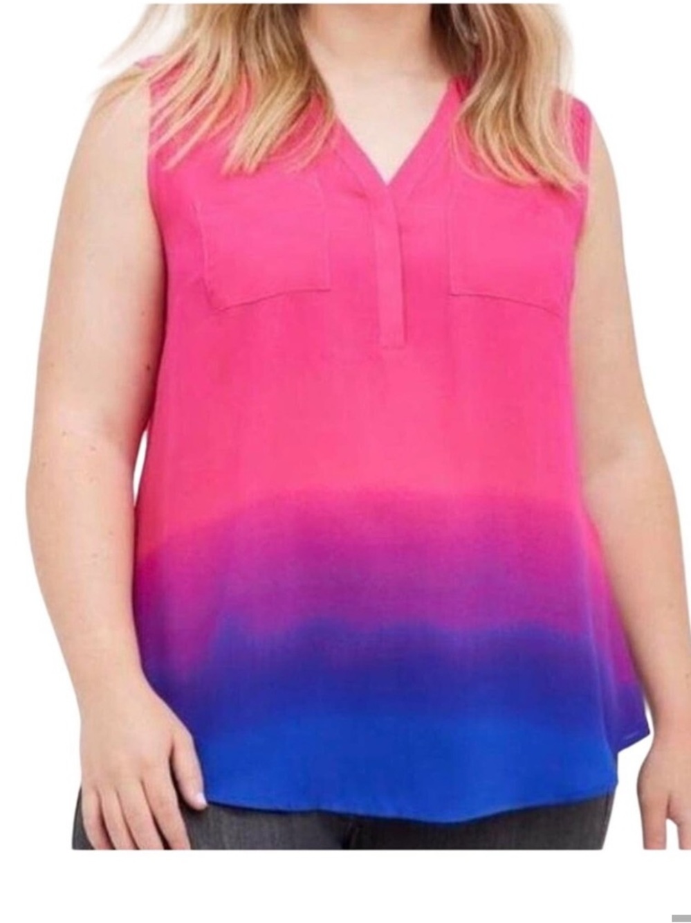 Torrid Harper 1X Pink to Blue Ombre Sleeveless V-Neck High Low Hem Blouse